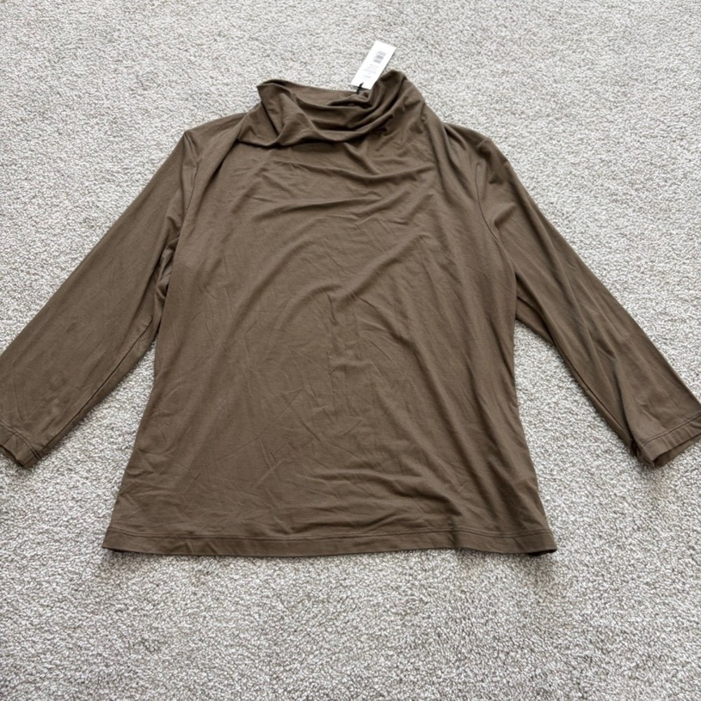 Michael Stars Rosalind 3/4 Sleeve Cowl Neck Top Womens L Olive Green Jersey Knit